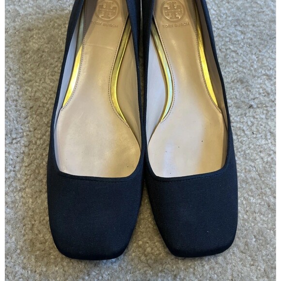 TORY BURCH Women's Regina Shoes Block Heel Square Toe Black Fabric Size 11 M - Picture 3 of 7